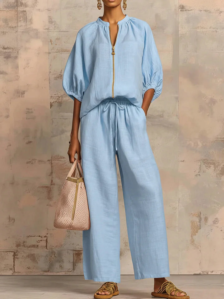 Alba | Ensemble de deux pièces : Chemise décontractée et pantalon à jambes larges