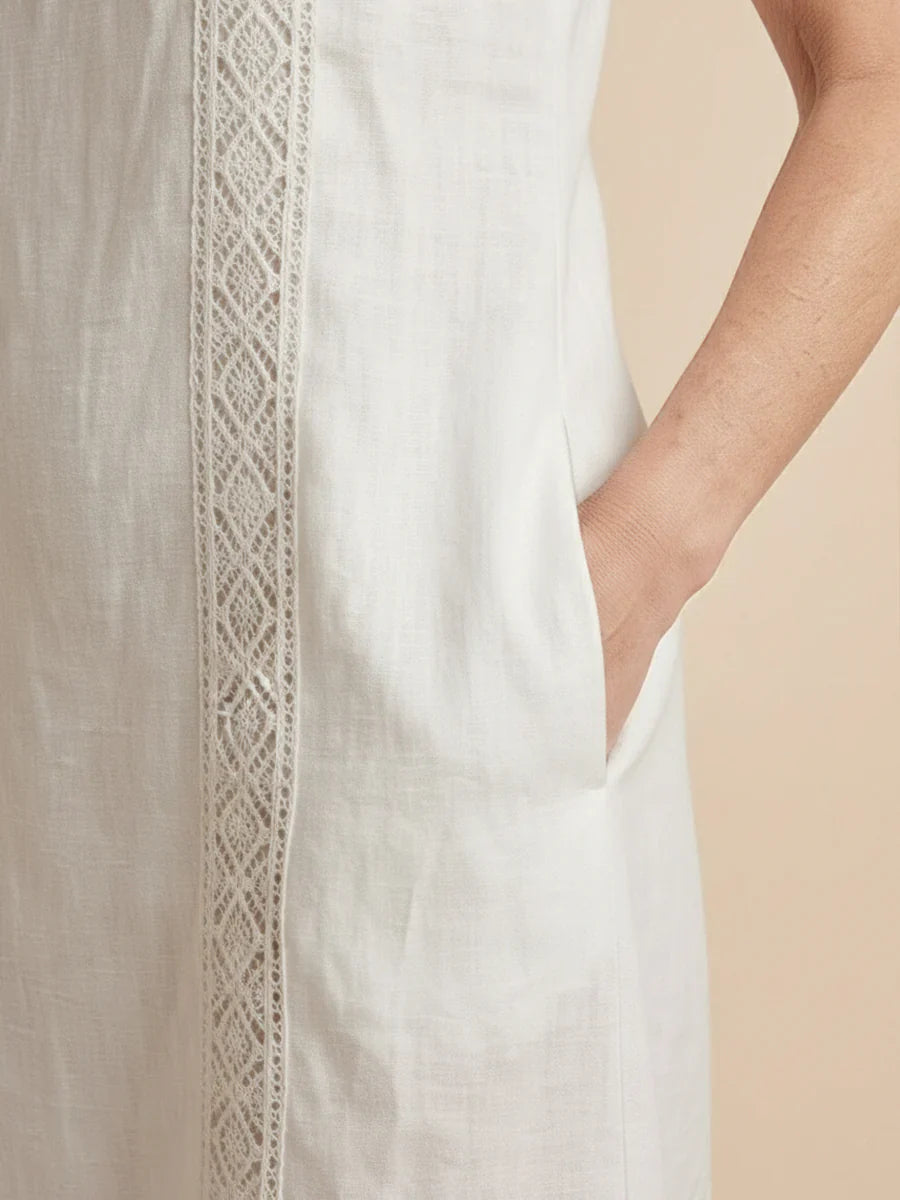 Jimena | Robe midi en lin à col mao