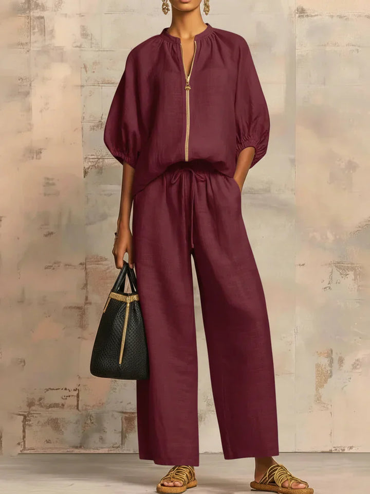 Alba | Ensemble Deux Pièces : Chemise Décontractée et Pantalon à Jambes Larges