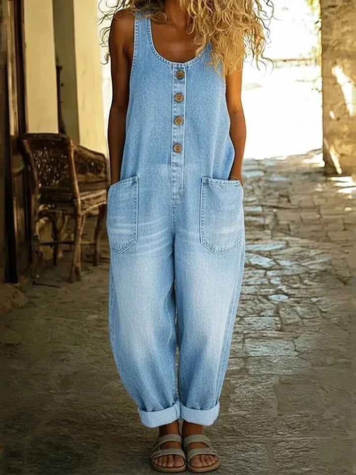 Ruth | Salopette en Denim Vintage Lavé 100% Coton