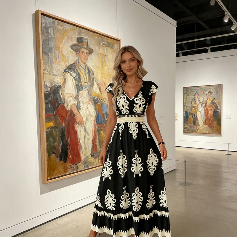 Candela | Robe Maxi Baroque à Décolleté en V