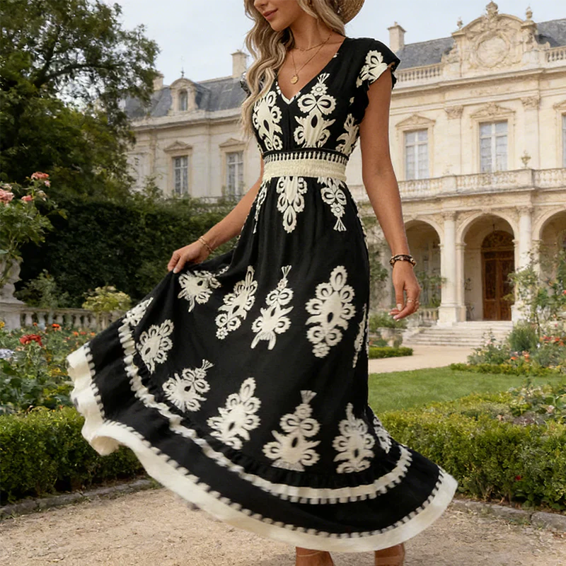 Candela | Robe Maxi Baroque à Décolleté en V