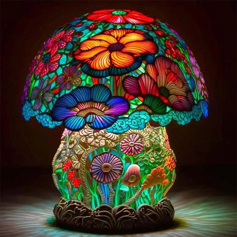 Lampe de Table en Vitre | Design Champignon Fleur Art