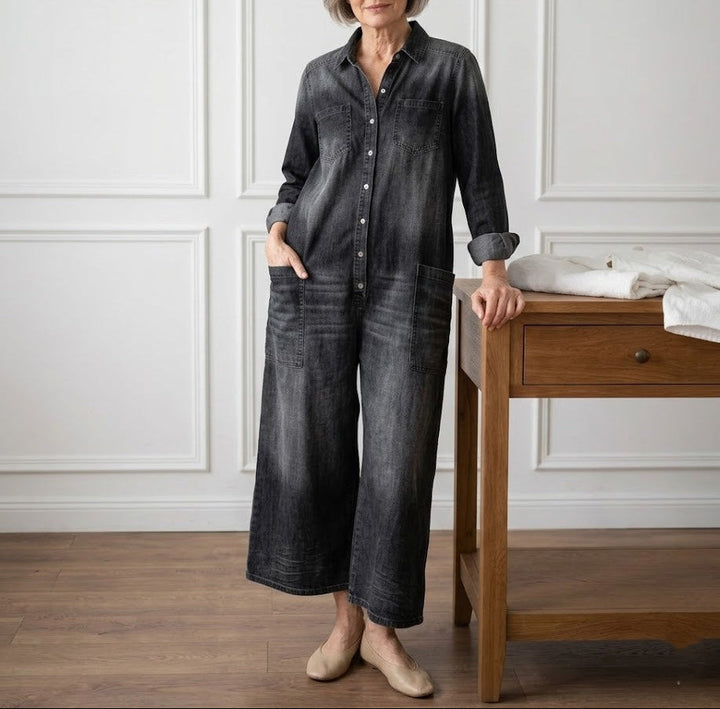 Diana | Salopette en denim vintage en coton lavé avec boutons
