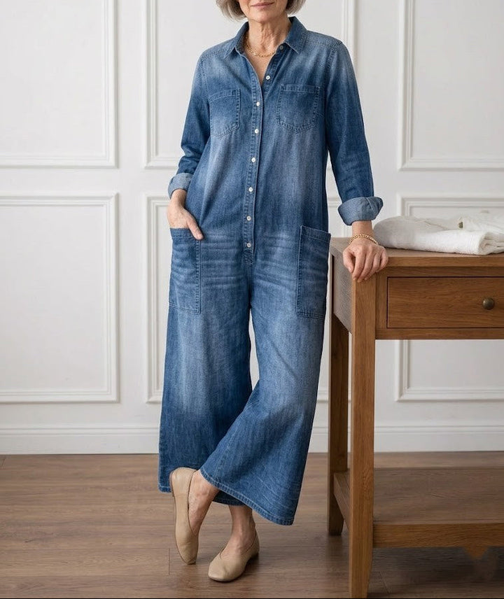 Diana | Salopette en denim vintage en coton lavé avec boutons