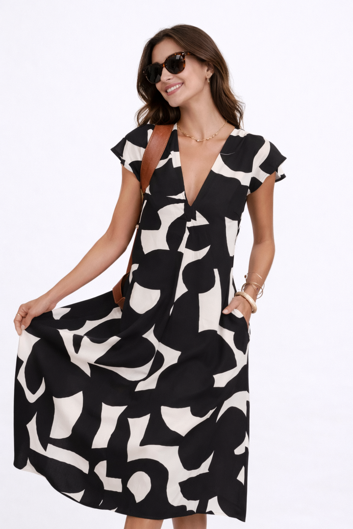 Camelia | Robe midi légère à motif éclatant