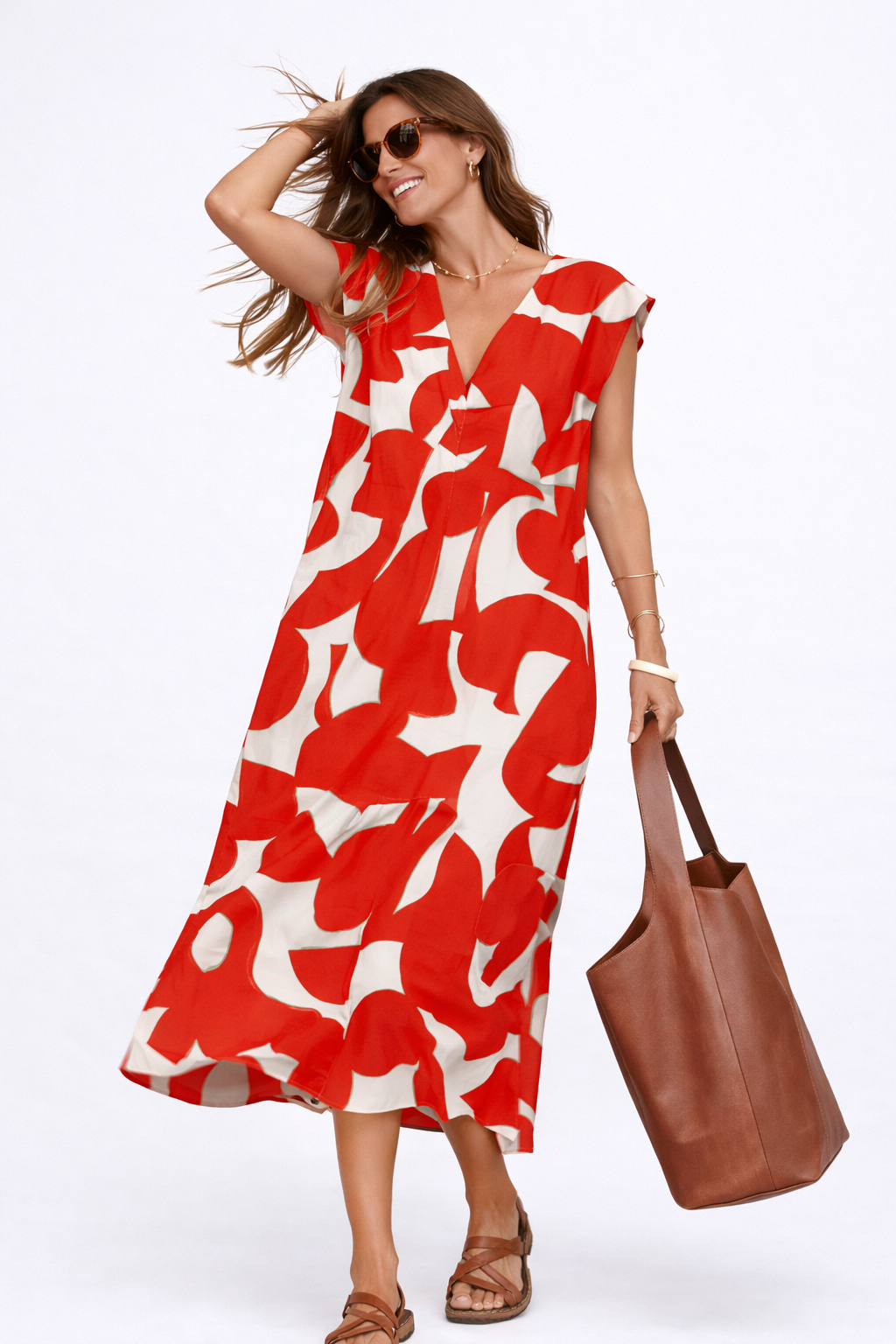 Camelia | Robe midi légère à motif éclatant