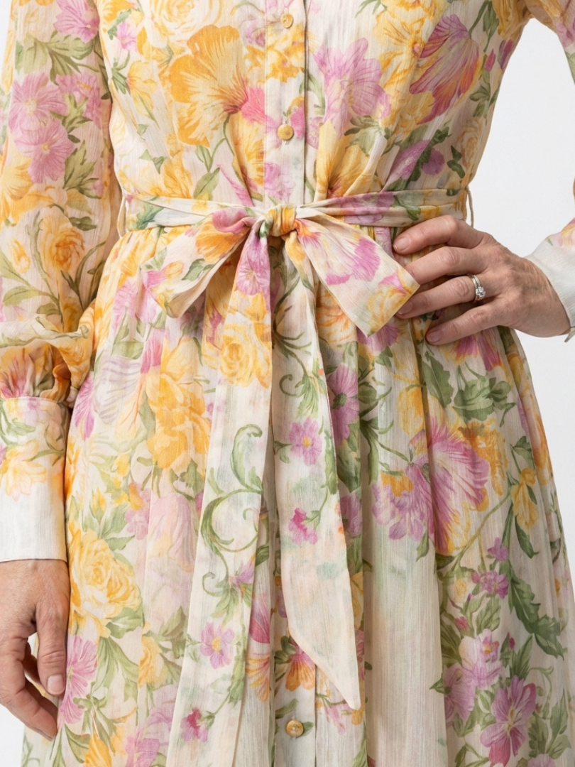 Cressida | Robe maxi fleurie à manches longues transparentes