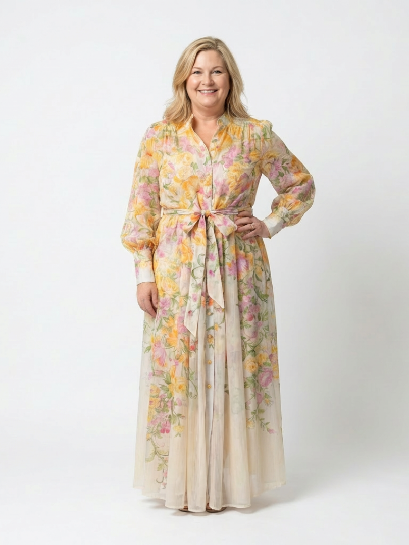 Cressida | Robe maxi fleurie à manches longues transparentes