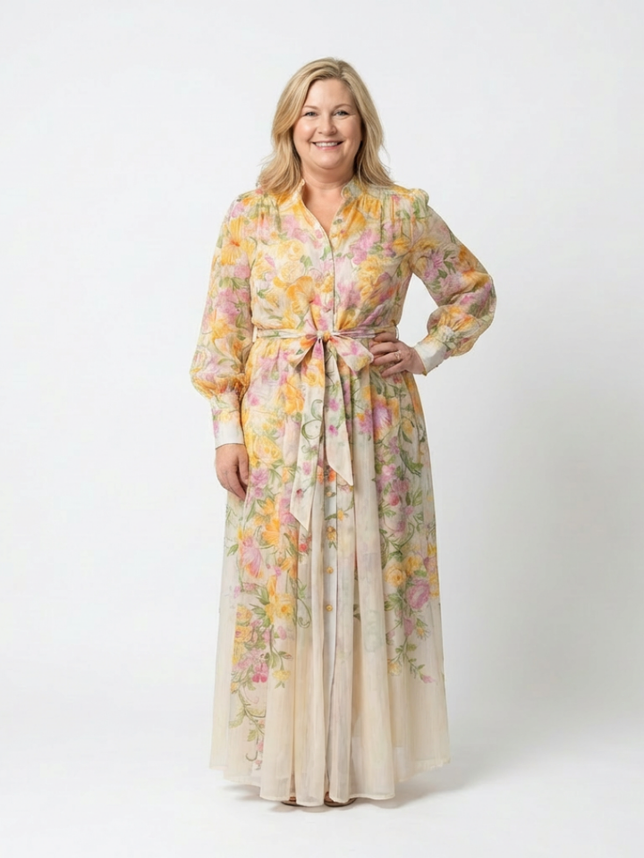 Cressida | Robe maxi fleurie à manches longues transparentes