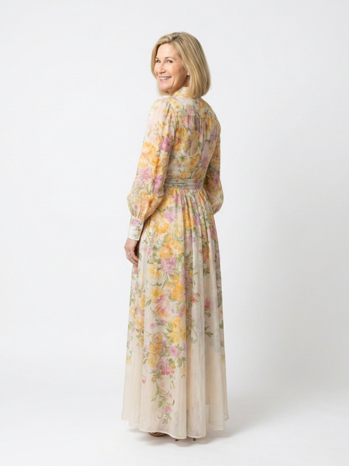 Cressida | Robe maxi fleurie à manches longues transparentes