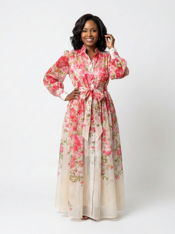 Cressida | Robe maxi fleurie à manches longues transparentes