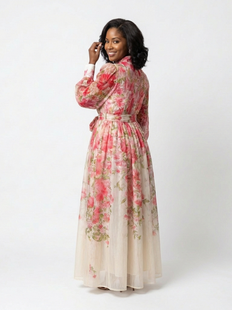 Cressida | Robe maxi fleurie à manches longues transparentes