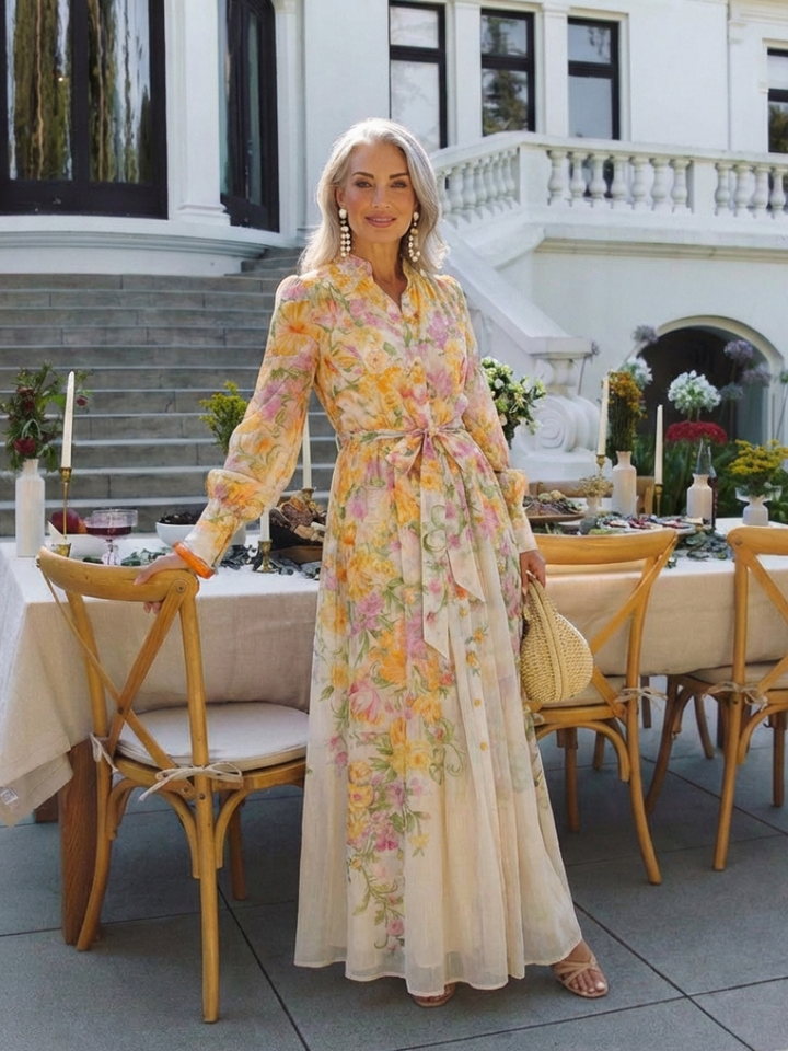 Cressida | Robe maxi fleurie à manches longues transparentes