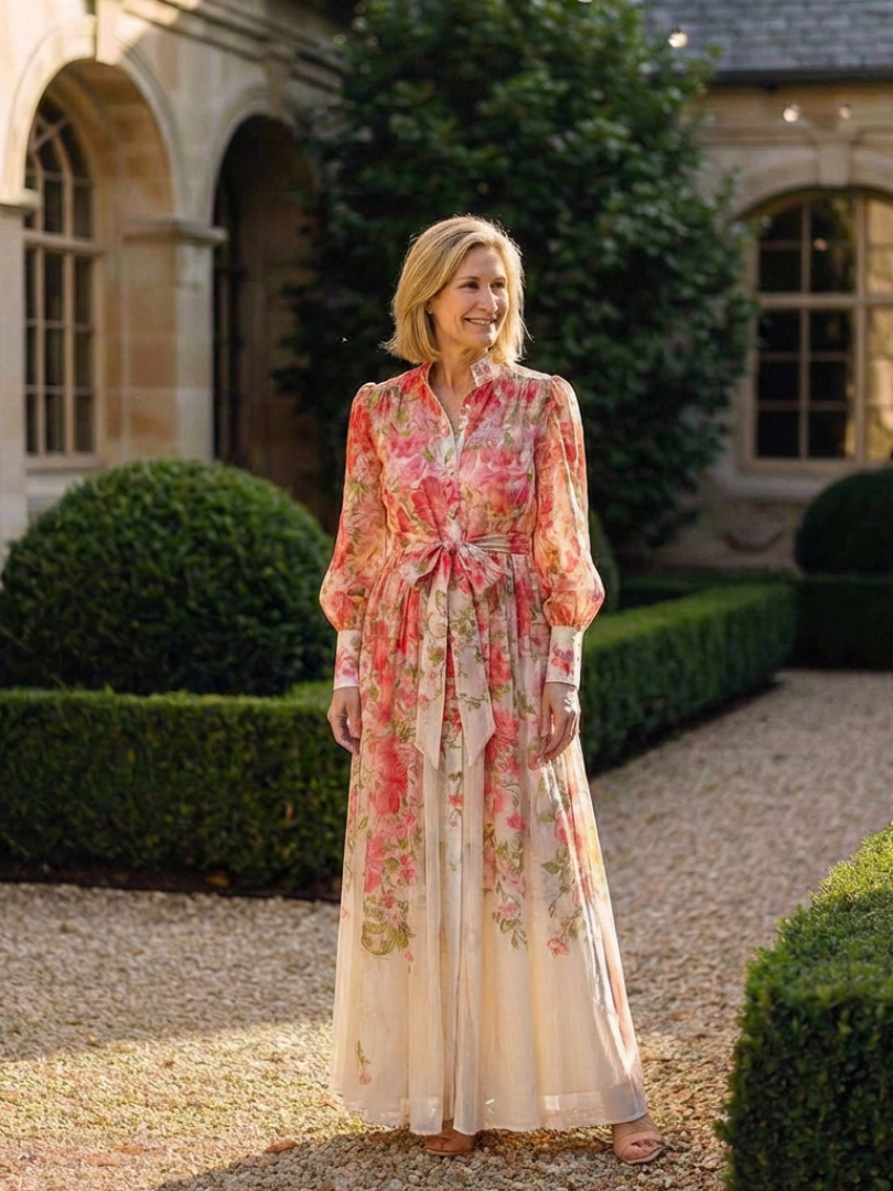 Cressida | Robe maxi fleurie à manches longues transparentes